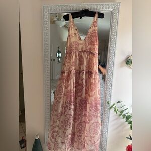 Free People Julianna Pink and Cream Floral Maxi Dress NWOT